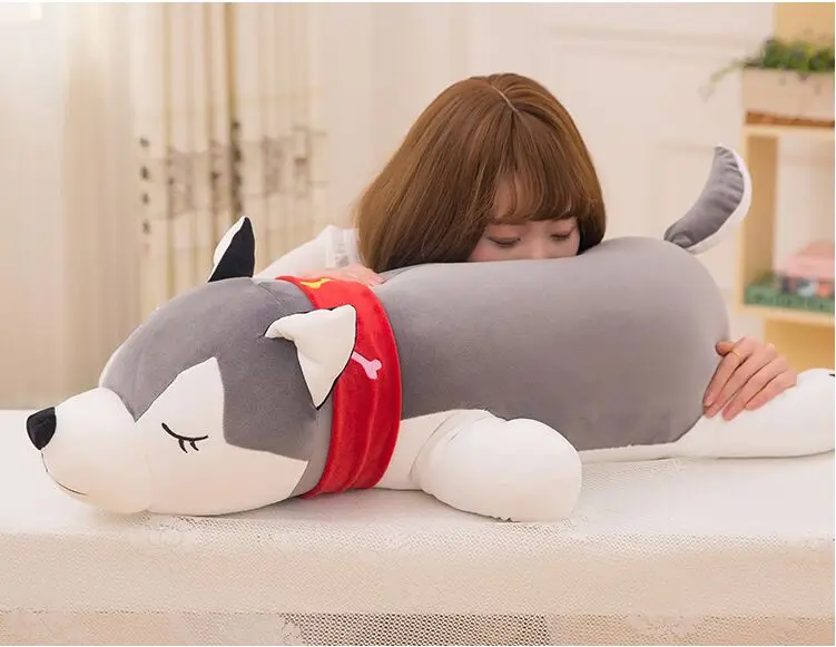 

large 110cm cartoon husky plush toy gray prone dog down cotton very soft doll throw pillow christmas gift s2860