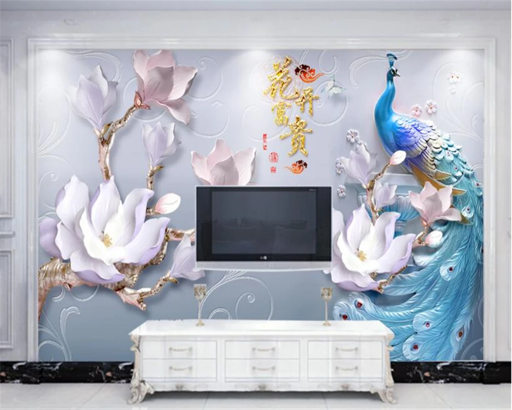 beibehang Embossed Fashion Premium Wall paper Three-dimensional modern minimalist peacock wall decorative painting 3d wallpaper