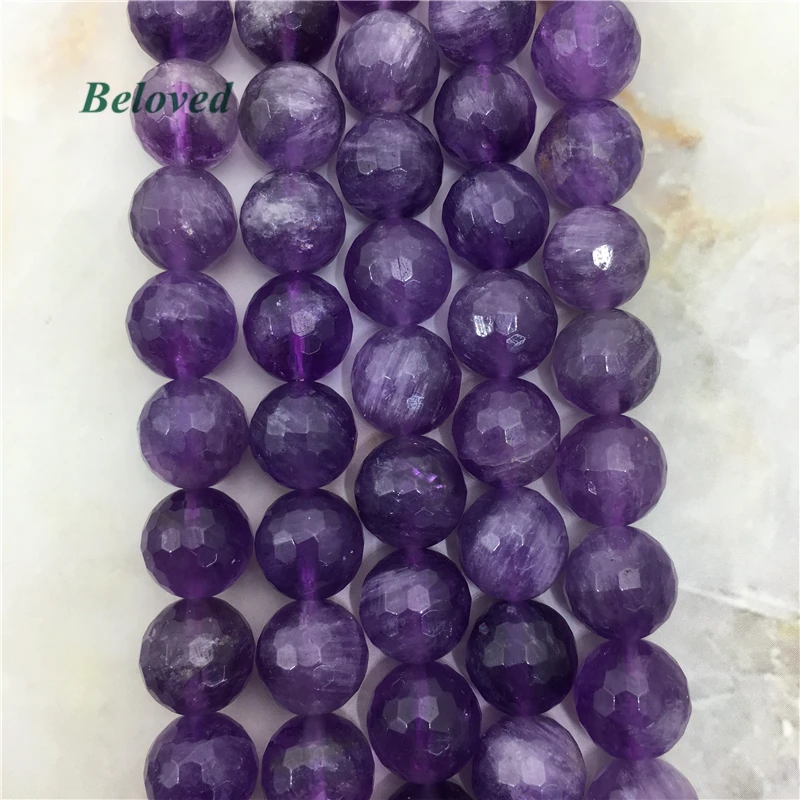 

15.5" Natural Round Faceted Purple Jades Loose Beads, High Quality Amethysts Gems Stone Jewelry Making Strand Beads, BG18098