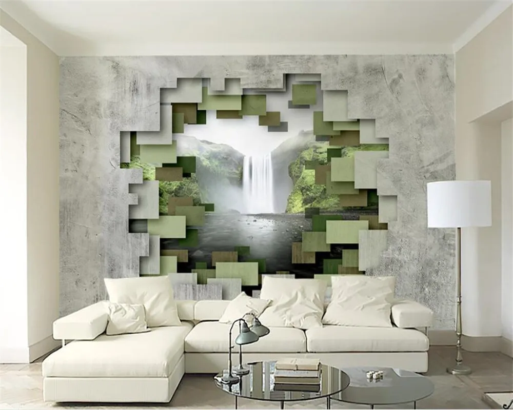 Custom wallpaper polygon geometric concrete wall waterfall photo wallpaper modern home decoration 3d wallpaper murals