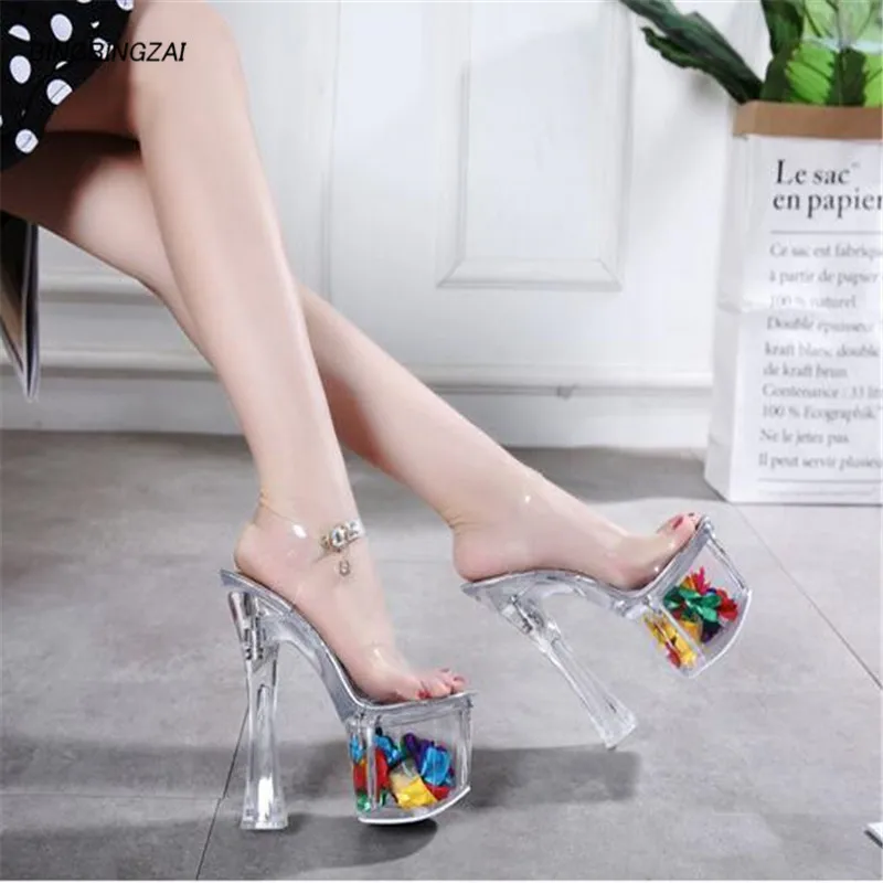 

Женские босоножки на высоком каблуке 18 см, сандалии с открытым носком, прозрачные, повседневная обувь для вечеринок, лето