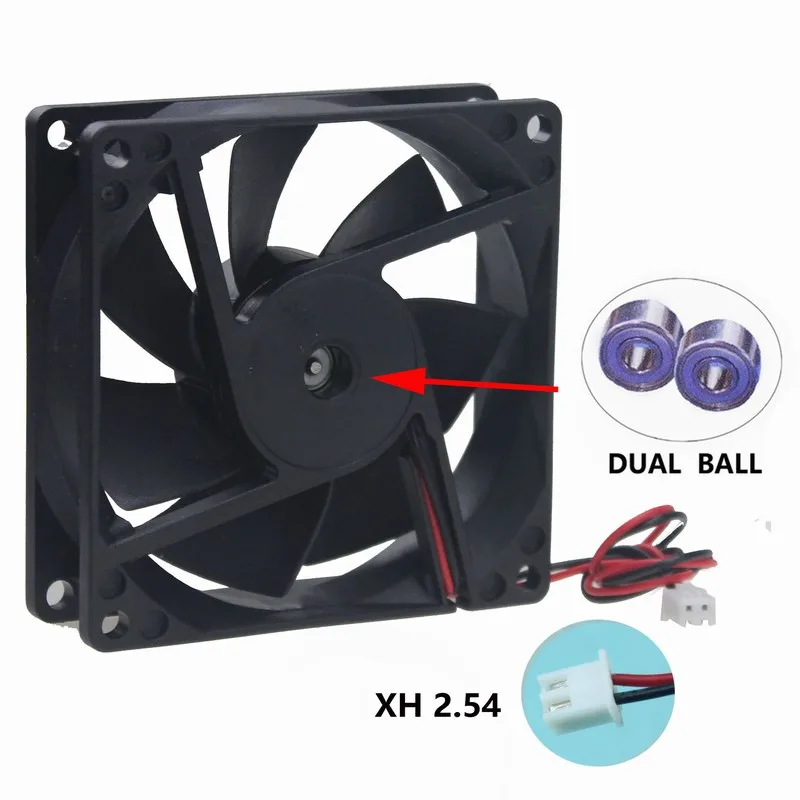 

5 pcs Gdstime 12V Dual Ball Computer Cooler DC Motor Cooling Fan 80mm x 25mm 8025 80x80x25mm 8cm 0.2A