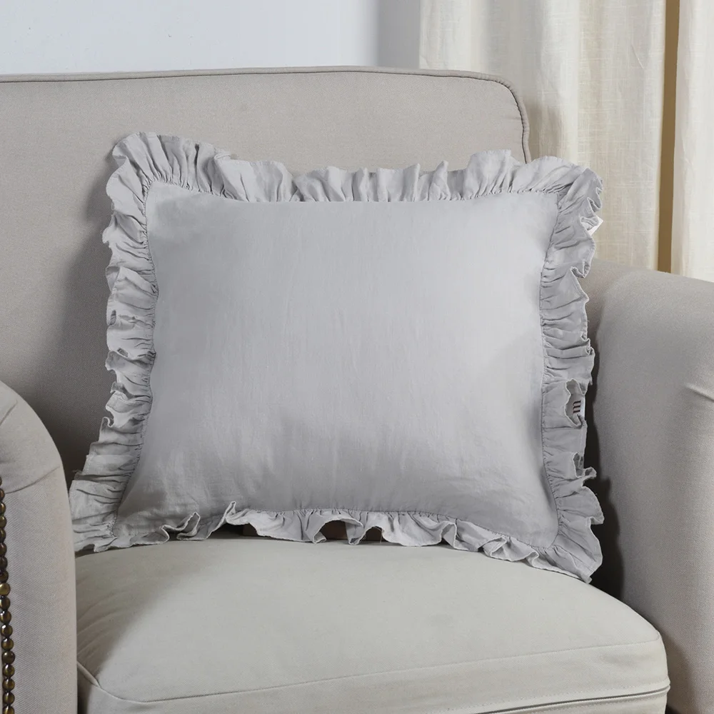 SIMPLEOPULENCE 100% Linen Throw Pillow Pure Flax Cushion Ruffles Cushion