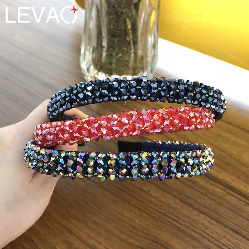 Levao Women Baroque Style Multicolor Rhinestone Hairband Wide Crystal Headbands Women wedding Hair Hoop Womens Hair Accessories