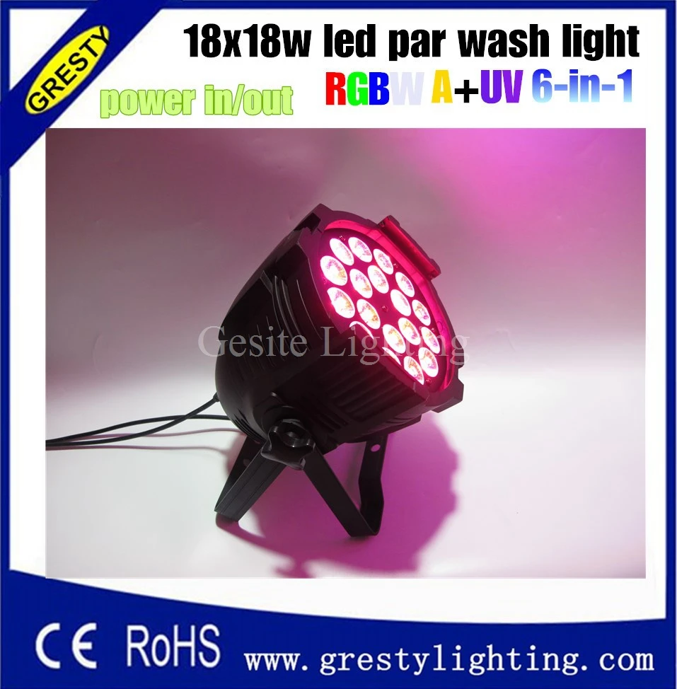 

Free Shipping Par64 Led Par Light 18Pcs 18W 6in1 Quad Color RGBWAUV Led Par Can DMX 8Chs