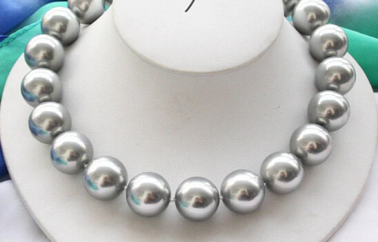 

FREE SHIPPING N1801 Big 18mm 17inch GRAY ROUND SOUTH SEA SHELL PEARL NECKLACE