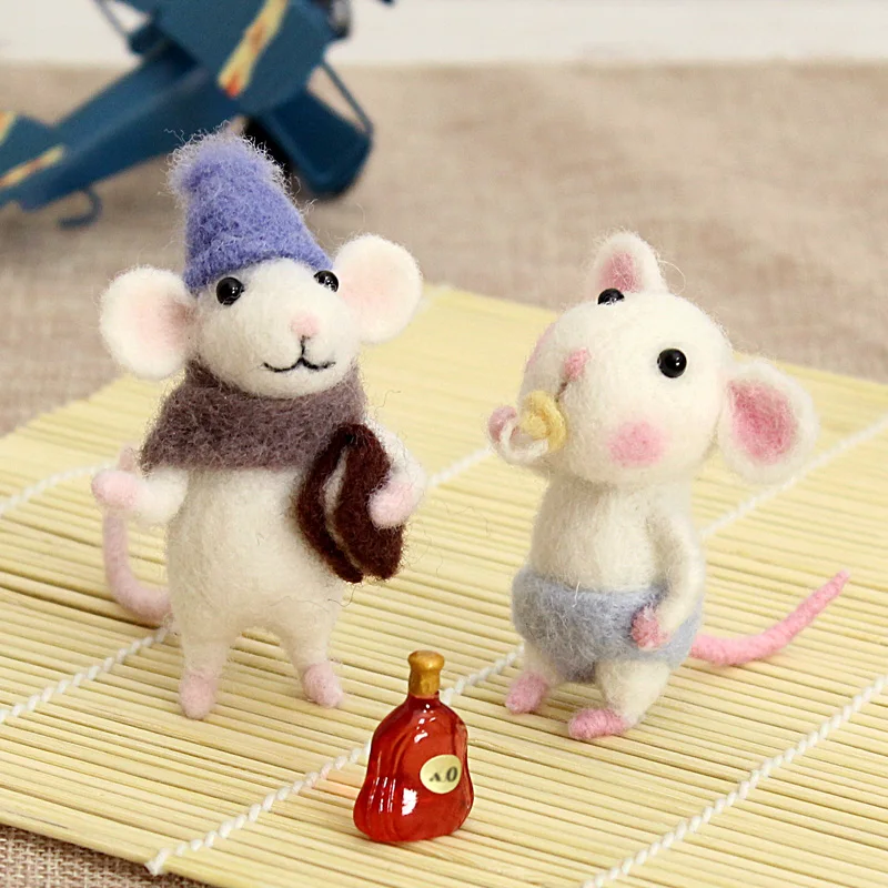 Non-Finished Felt Kit Girls Children Kids DIY Gift Mouse Wool Needle Felt Toy Doll Wool Felting Poked Needle Kit Package