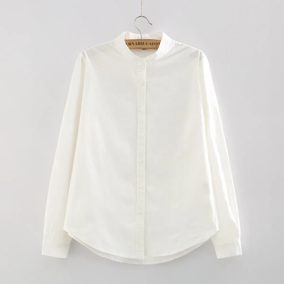 EYM-camisa informal de algodón para mujer, Blusa de manga larga con cuello levantado, Color blanco liso, estilo Simple, novedad de 2024