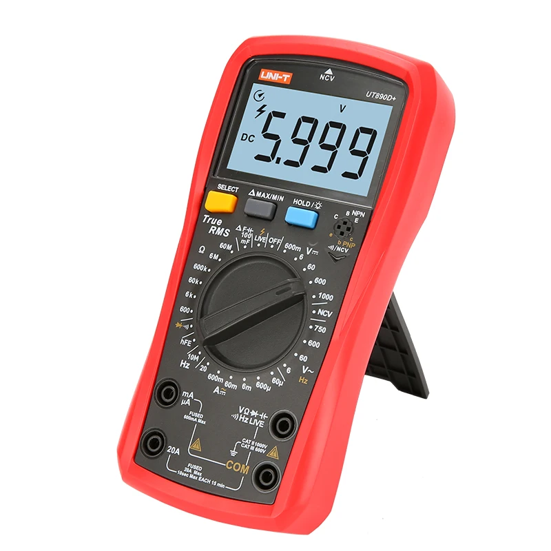 Цифровой мультиметр UNI-T UT890D+/UT890C; Цифровой электрический мультиметр RMS с ручным диапазоном истинного среднеквадратичного диапазона/NCV/емкостный/температурный тест