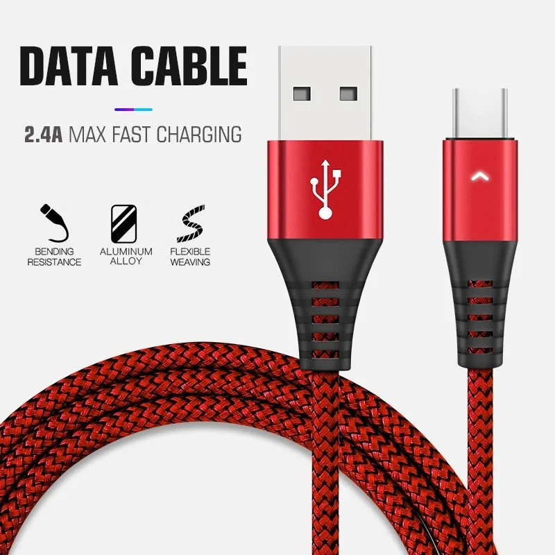 

2.4A LED Fast charging Type C cable for Samsung lg huaweredmi note 14 Nylon Braided USB Cable for iphone 5 to 14 cable cord