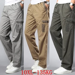 Men cargo pants large size big 5XL 7XL 8XL 9XL 10XL Stretch trousers autumn military safari style Straight pants pocket khaki 50