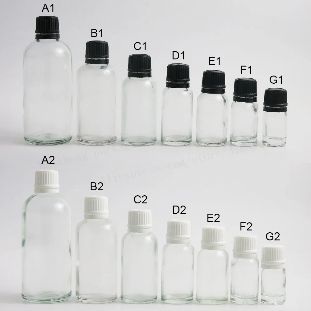 

12 x Empty Clear Glass Essential Oil Container With Tamper Evident Cap PE Reducer 5ml 10ml 15ml 20ml 50ml 100ml