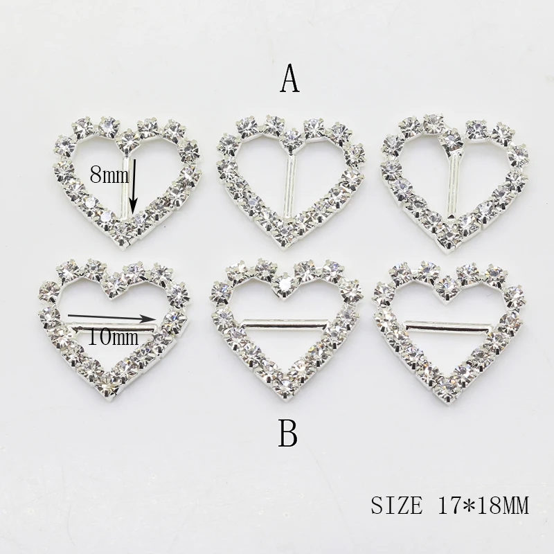 Fashion 10Pcs Silver Color Rhinestone Buckle DIY Metal Sliding Buckle, Bow Headband, Scrapbook Decoration Accessories 17*18MM