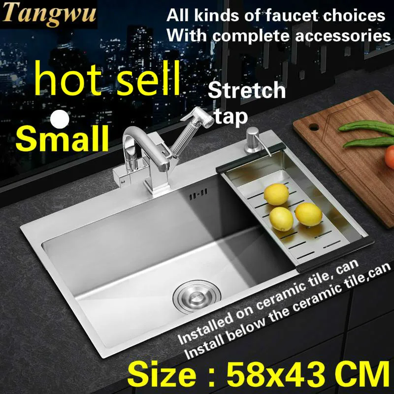 

Free shipping Kitchen sink standard mini durable 304 stainless steel 3 mm handwork single slot hot sell 580x430 MM