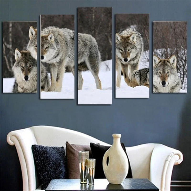 

Angel's Art 5pcs/Set Unframed Modern Animal Four Wolves Print Oil Painting On Canvas For Living Room