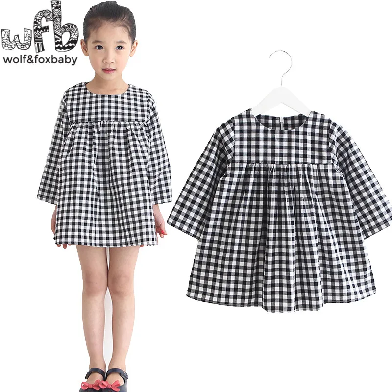 Retail 1-6 years dres Baby Girl Cotton Classical grid Pastoral Houndstooth Style Costume Individuality Elegant new