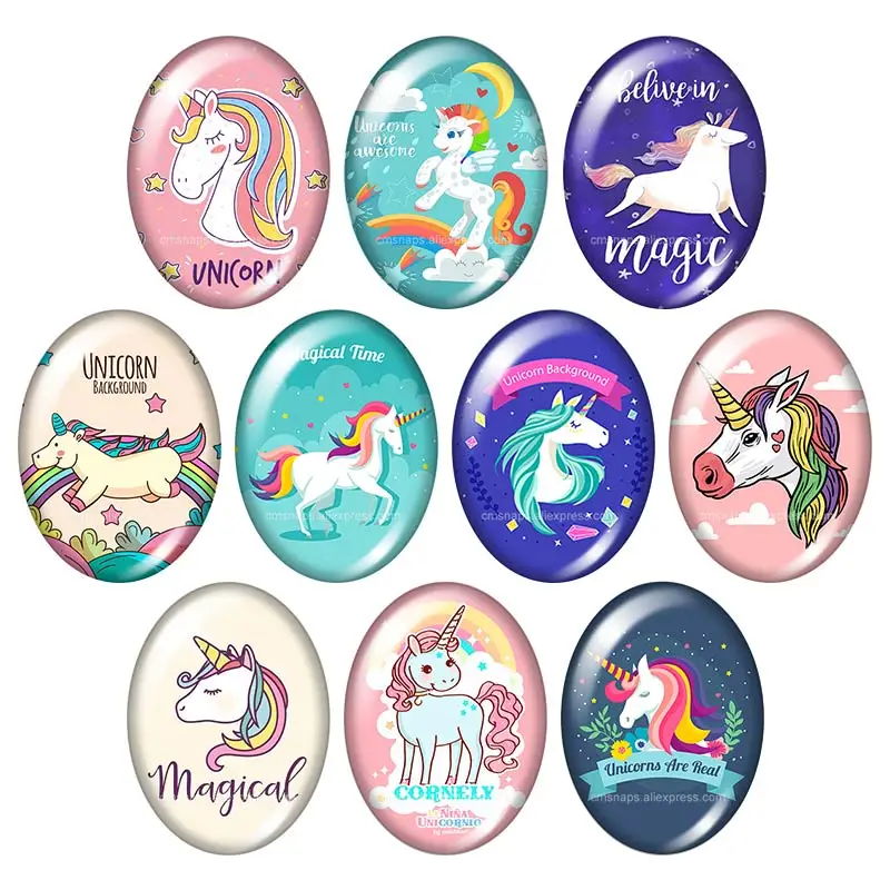 Beauty Magical Unicorn Dream 13x18mm/18x25mm/30x40mm mixed Oval photo glass cabochon demo flat back Jewelry findings