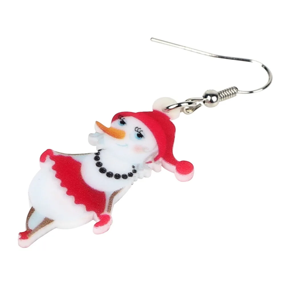 Bonsny Acrylic Christmas Snowman Girl Earrings Drop Dangle Cute Navidad Jewelry For Women Teens Gift Charms Ornaments Decoration