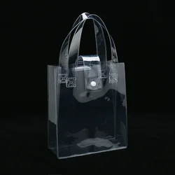 Clear PVC cosmetic tote with plastic buckle makeup promotional bag available for custom