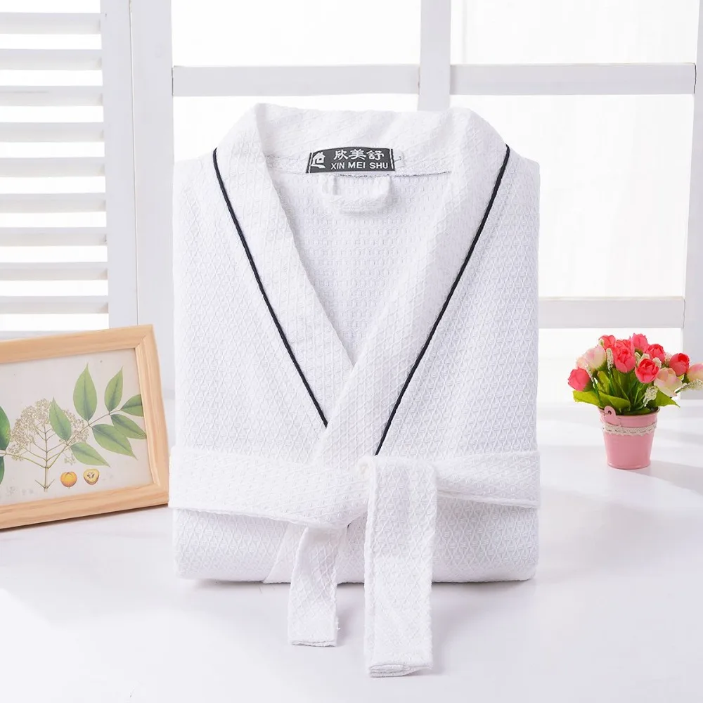 Mùa hè Waffle Áo Choàng Tắm Người Đàn Ông Cotton Kimono Áo Choàng Áo Choàng Khách Sạn cho Nam Giới Gia Đình của Người Đàn Ông Ngủ Trùm Đầu Áo Ngủ V-Cổ Cộng Với Kích Thước XL trắng