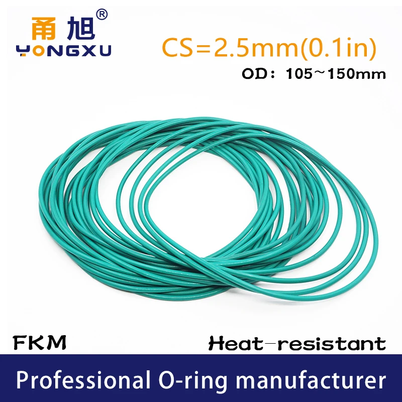 Green FKM Fluorine Rubber O-rings Seals CS2.5mm OD105/110/115/120/125/130/135/140/145/150*2.5mm ORing Gasket Rings Fuel sealing