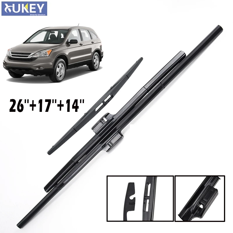 Xukey 26\'\' 17\'\' 14\'\' Windshield Windscreen Wiper Blades For Honda CRV CR-V 2007 2008 2009 2010 2011 3 Section Front Rear Wiper