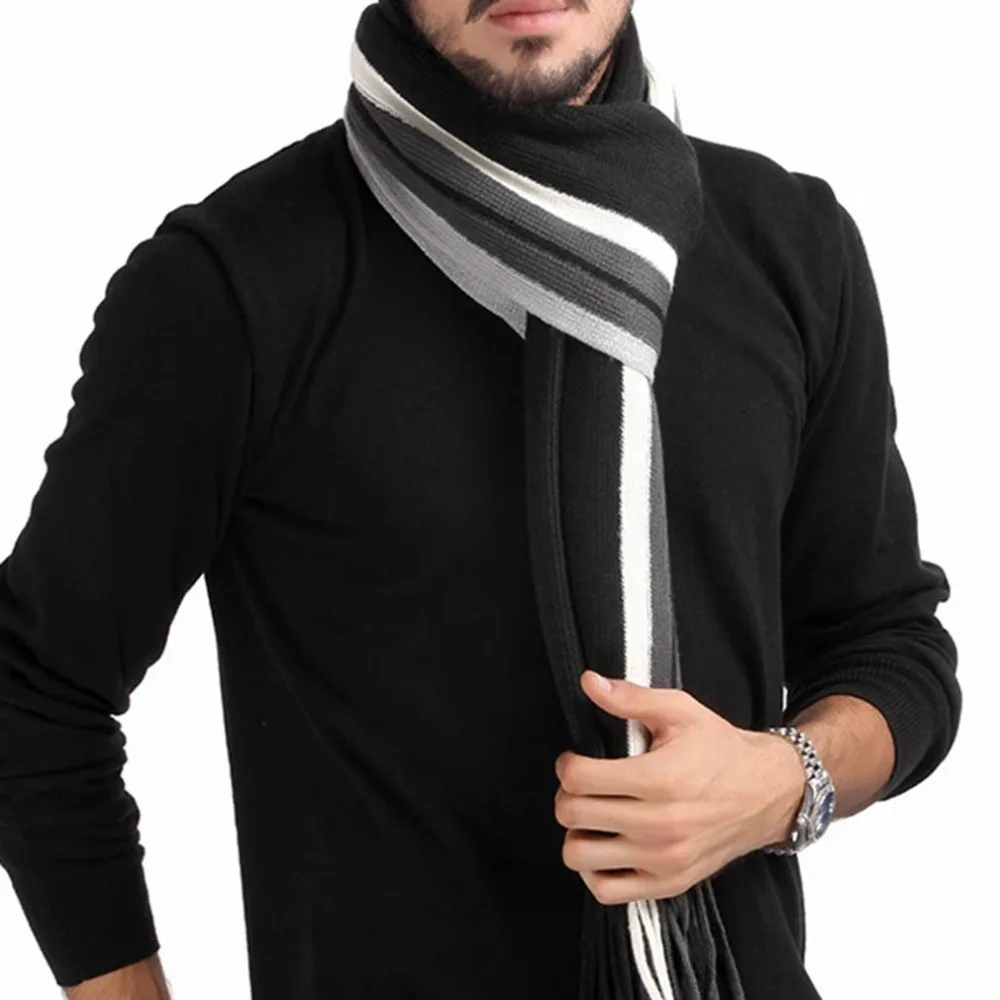 

Free Shipping Fashion cotton Scarf Men Black White Striped winter scarf men Long Warm fashion scarf brand scarf