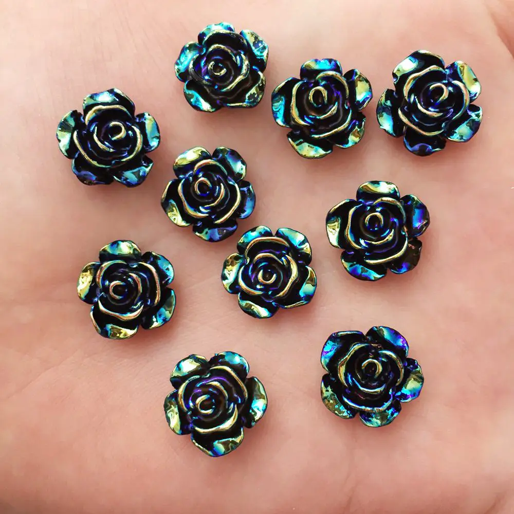 40 Pcs AB Resin 12mm Flower Flat back stone scrapbook DIY Wedding applique ornament Crafts SF534