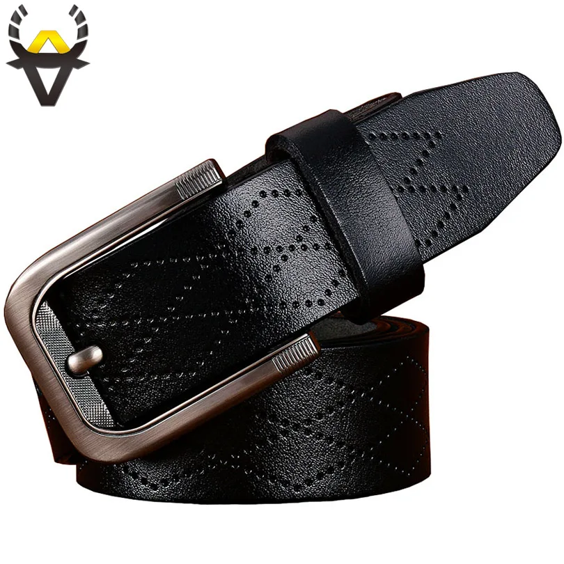 Fashion Geometric genuine leather belts for men Luxury pin buckle belt man Quality second layer Cow skin strap male Width 3.8 cm