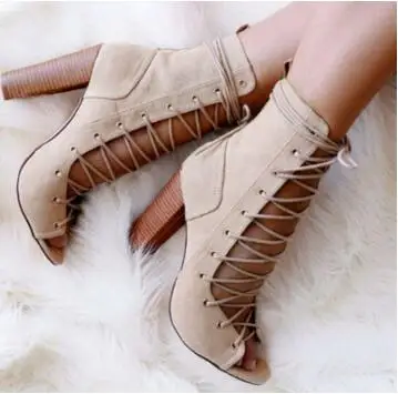 

New 2019 Cross-tied Square Heel Woman Pumps Sexy Peep Toe Large Size Lady Dress Shoes Office Shoes Hot Selling Girl Sandals