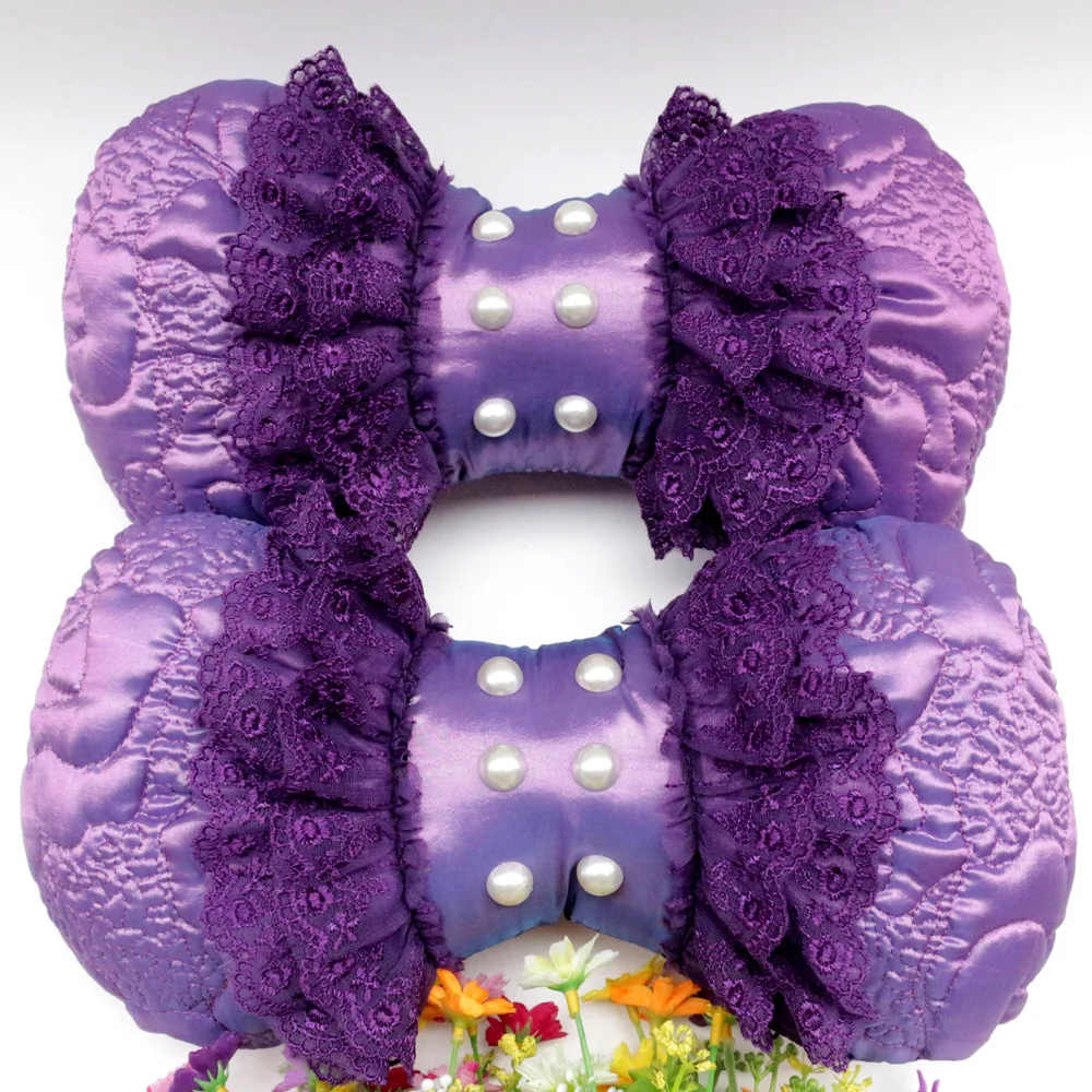 Purple Car Interior Decoration Accessories For Women Girls Silk Steeing Wheel Cover Seatbelt Shifter Hand Brake Covers Set image 3