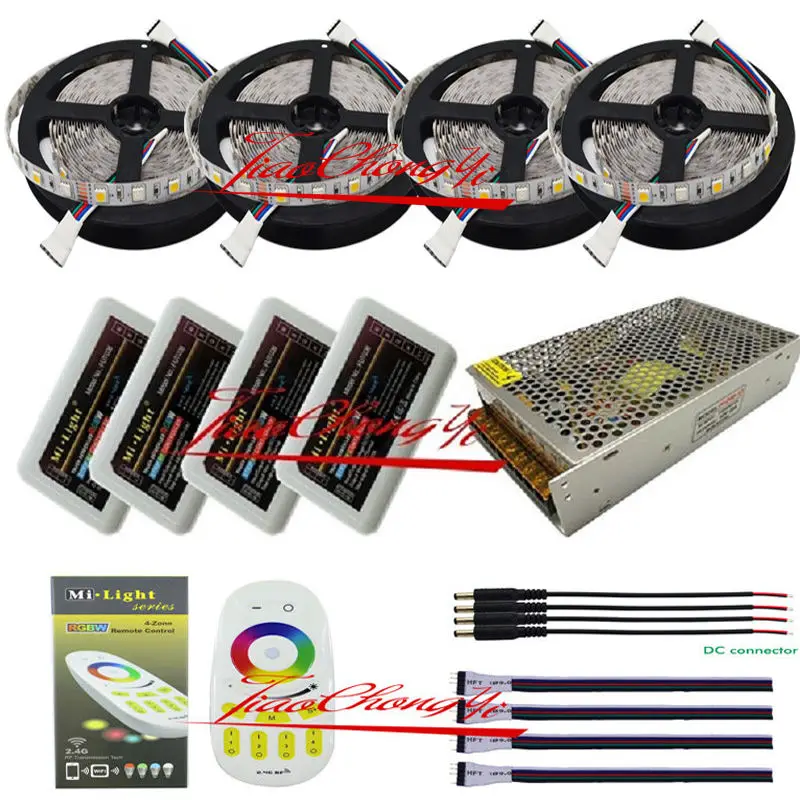 5m to 20m 5050 300led RGBW RGB+white led strip light + Remote controller+Power