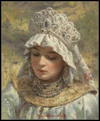 Needlework for embroidery DIY High Quality - Counted Cross Stitch Kits 14 ct Oil painting - Russian Beauty Wearing a Kokoshnik