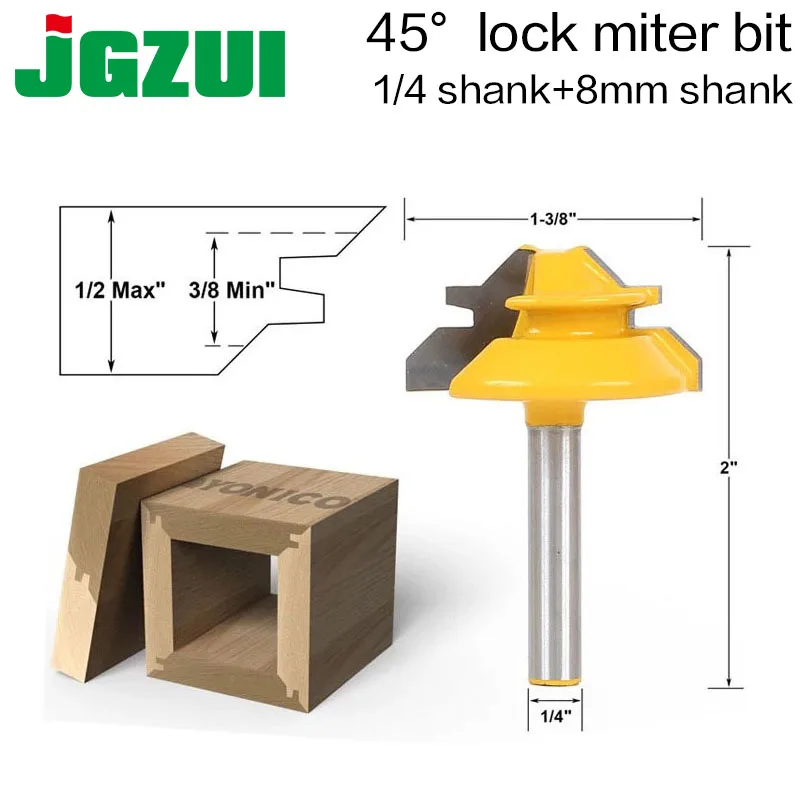 1PC Small Lock Miter Router Bit Anti-kickback 45 Degree 8mm 1/4 Inch Shank Tenon Cutter for WoodworkingTools