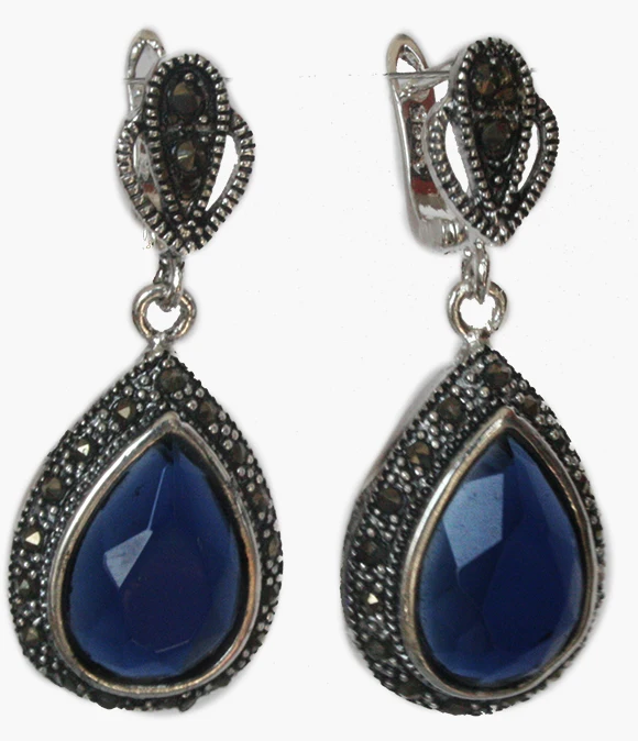 8 Choices 925 Silver Gems&Marcasite Waterdrop jade  Earrings 1 1/2 