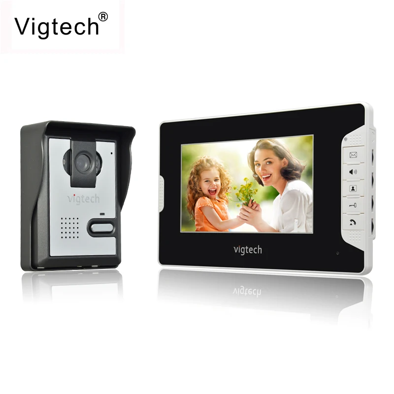 

Vigtech Visual Intercom Doorbell 7''TFT LCD Wired Video Door Phone System Indoor Monitor 700TVL Outdoor IR Camera Support Unlock