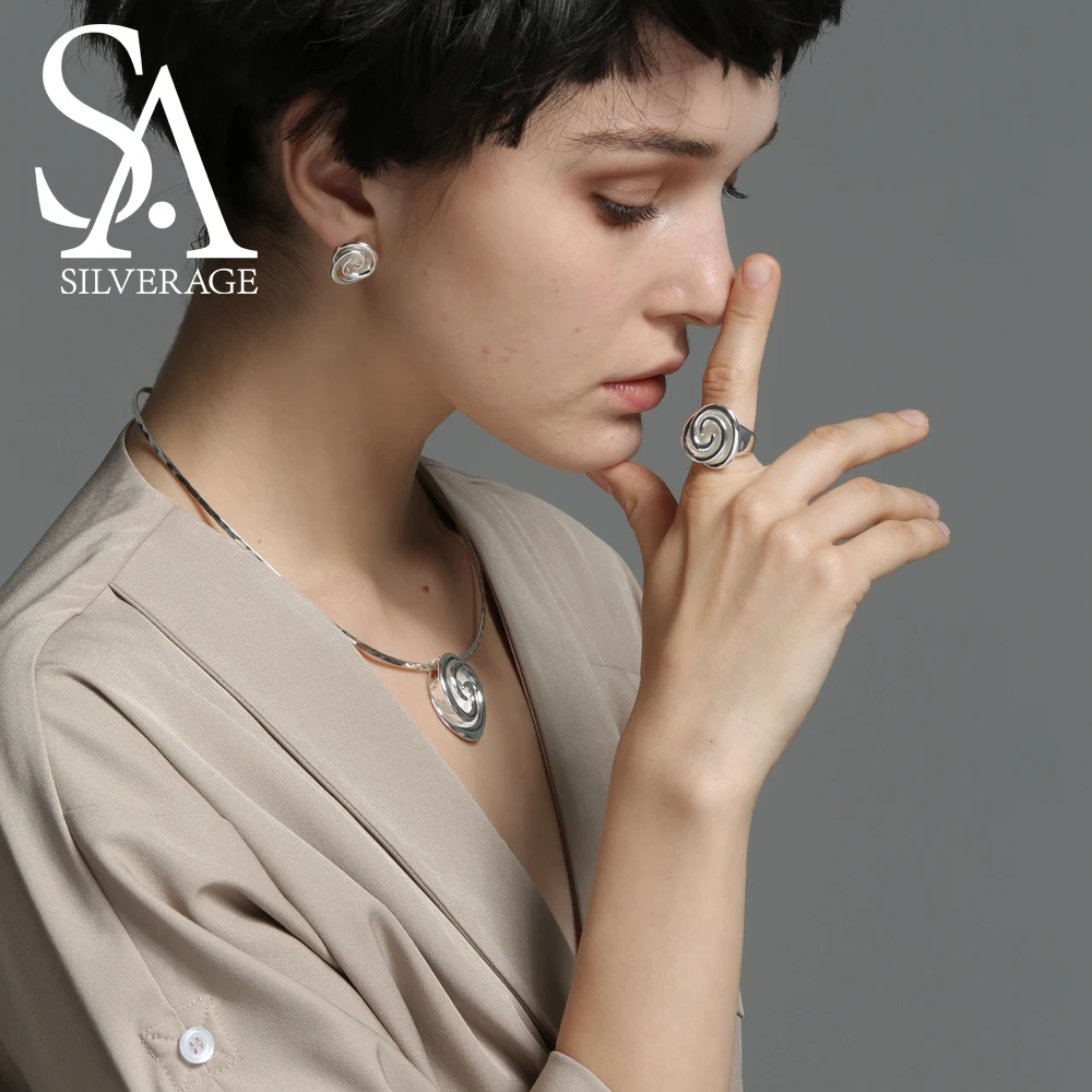 SA SILVERAGE 925 Sterling Silver Rose Stud Earrings for Women Fine Jewelry Flower Silver Big Ear Stud Gift for Friend