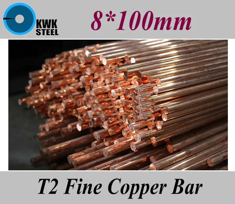 

8*100mm T2 Fine Copper Bar Pure Round Copper Bars DIY Material Free Shipping