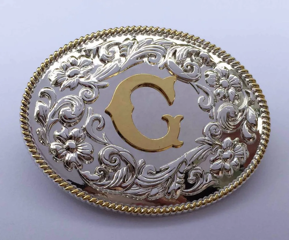 High Quality Oval Lace Golden Initial Letter Belt Buckle Silver With Gold Fashion Man Jeans Accessories For 4cm Wideth Belt