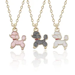 Lovely Cartoon Tiny Poodle Dog Necklace Women Fashion Enamel Puppy Necklaces Pendants Animal Jewelry For Kids Xmas Gifts