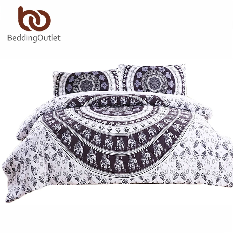 

BeddingOutlet Boho Comforter Set Vanitas Quilt Duvet Bohemian Style Black White Boho Bedclothes 3Pcs Bed in a Bag Luxury Bedding