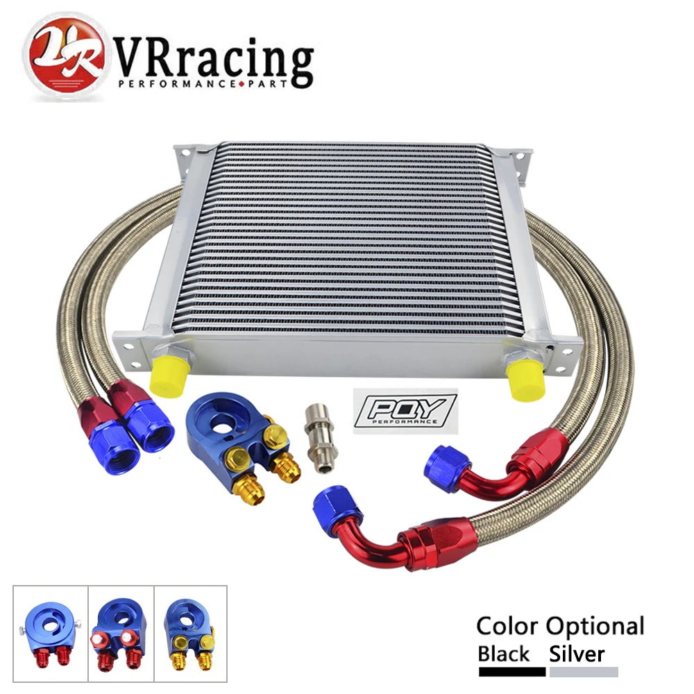 

VR RACING- AN10 OIL COOLER KIT 30 ROWS OIL COOLER + OIL FILTER ADAPTER + STAINLESS STEEL BRAIDED HOSE WITH PQY STICKER+BOX