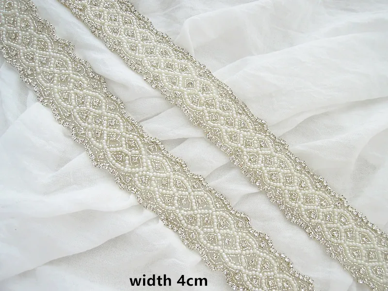 (10 yards) Wholesale pearl rhinestone applique trim iron on for wedding dress WDD1019