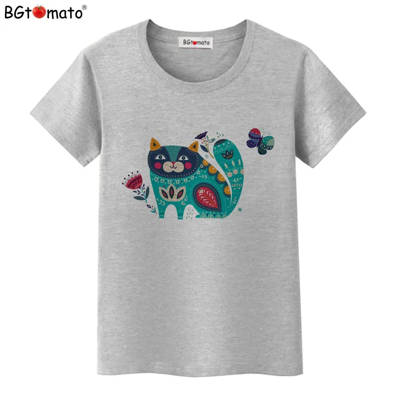Art work cat Tee shirt Creative style beautiful Tshirt women brand good quality comfortable Tops