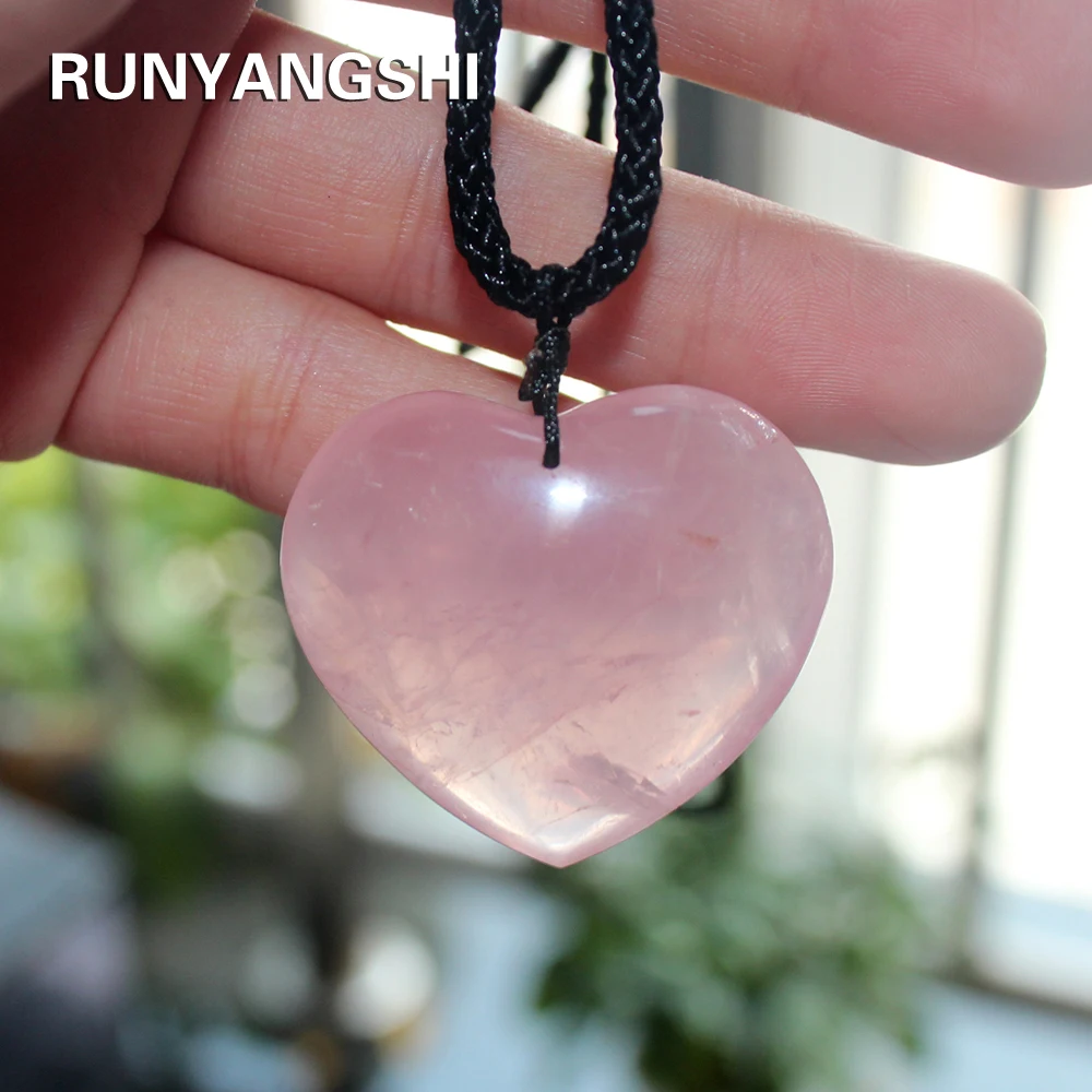 Love Heart Shape Natural Healing Stone Rose Quartz Pink Crystal Pendant Powder crystal Necklace jewelry love 35mm  Accessori