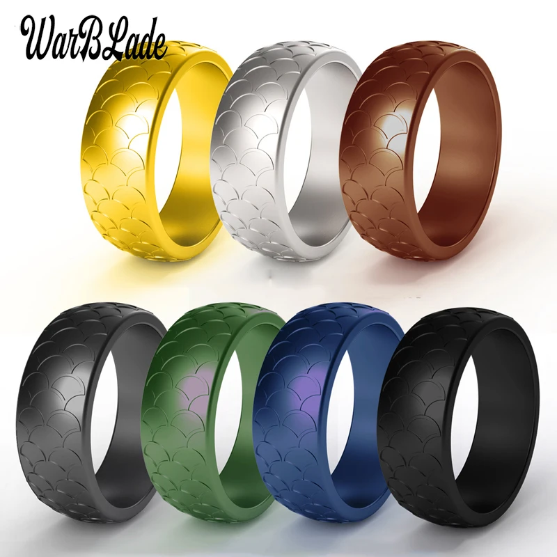 8.7mm Fish Scale Patter Food Grade FDA Silicone Rings Men Wedding Rubber Bands Hypoallergenic Flexible Silicone Finger Ring