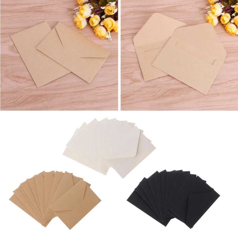 50pcs/Pack Retro Kraft Paper Envelopes Wedding Party Supplies for 4.13 x 2.67In Greeting/Birthday Card Invitations 24BB