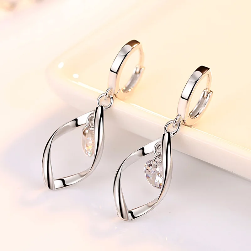 925 Silver Needle New Arrivals Fashion Shiny Crystal Ladies Stud Earrings Jewelry Women Female Anti Allergy Cheap