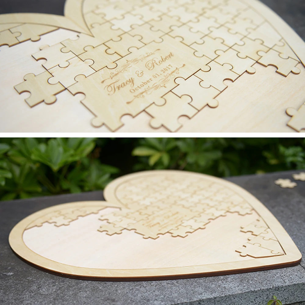 Customs spersonalizowane Puzzle w kształcie serca księga gości weselnych alternatywne wiszące serce Puzzle ślubne księga gości serca — zdjęcie 5