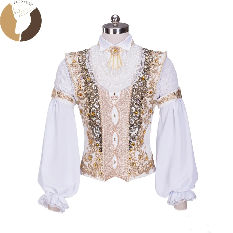 FLTOTURE M012 Mens Tunic Ballet Cotumes Boy Outwear Classical Ballet prince Jacket Chiffon White Color Man Tunics Custom Made